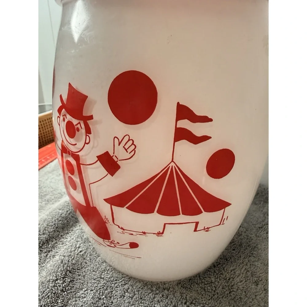 Vintage Bartlett Collins Glass Circus Clown Cookie Jar With Lid Collectible